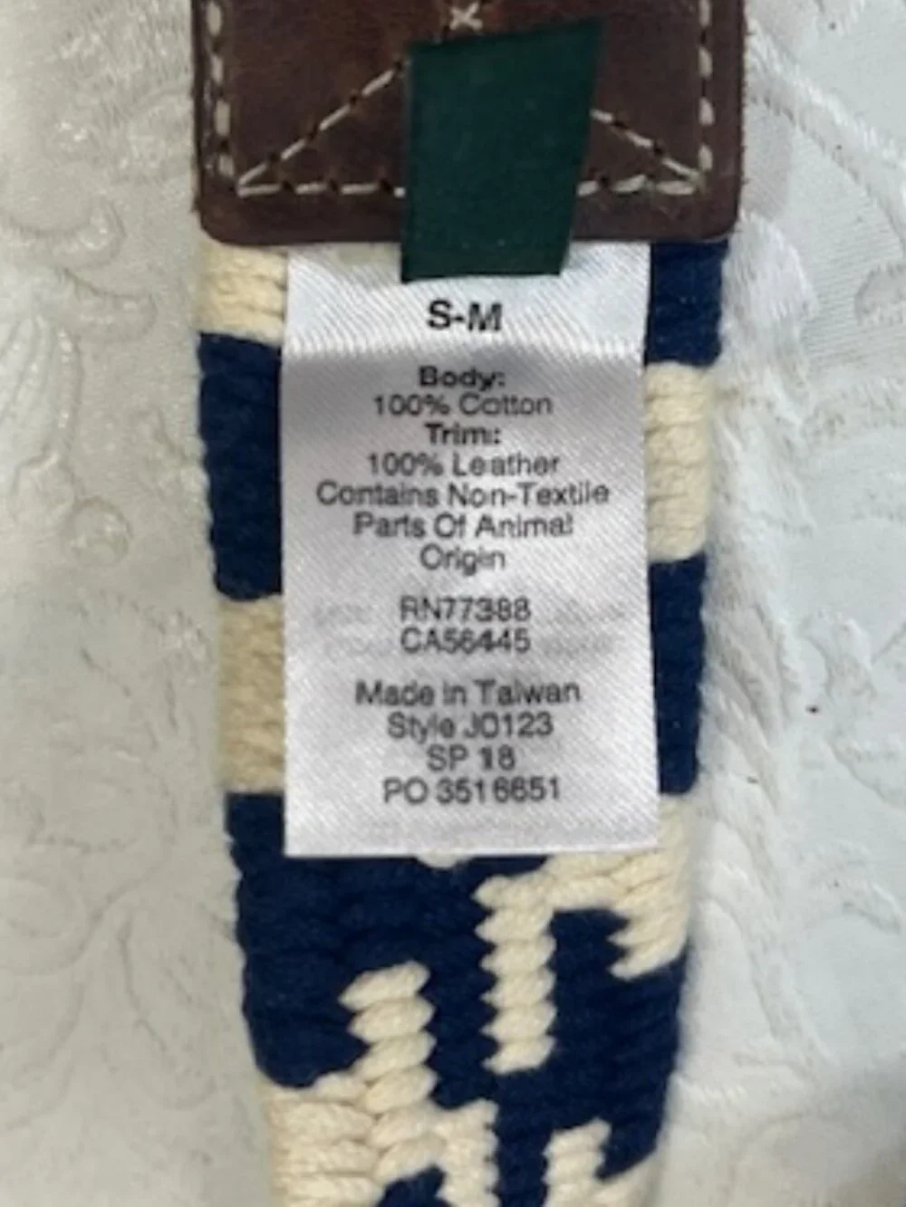 J.Crew Navy Blue & White Woven Cotton Belt Leather Trim Double D-Ring Buckle S-M